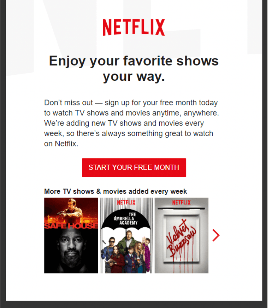 Free trial follow up email from Netflix