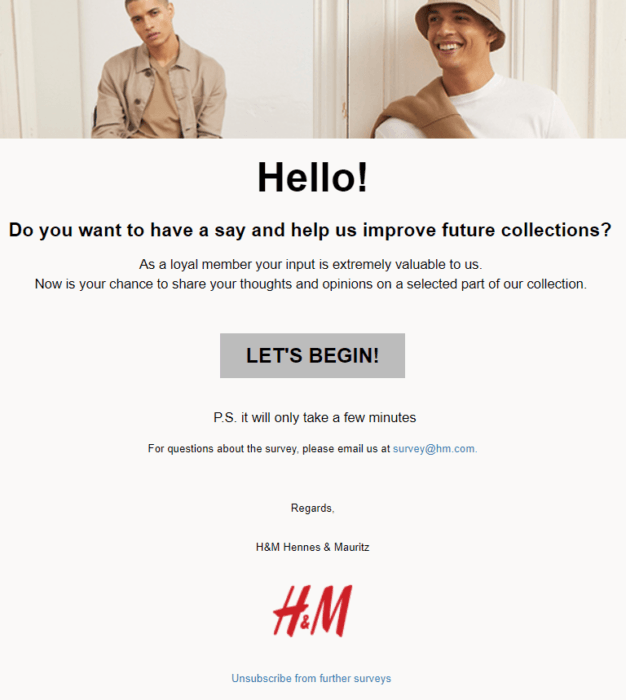 Post-purchase fashion email from H&M