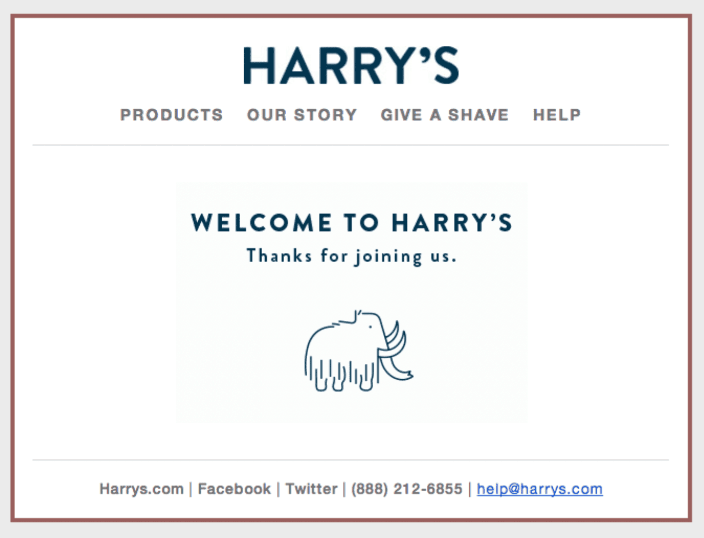 Welcome email example from Harry’s.