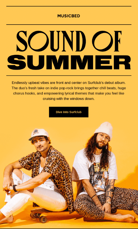 Musicbed uses a background image in their email to announce a new album release. 