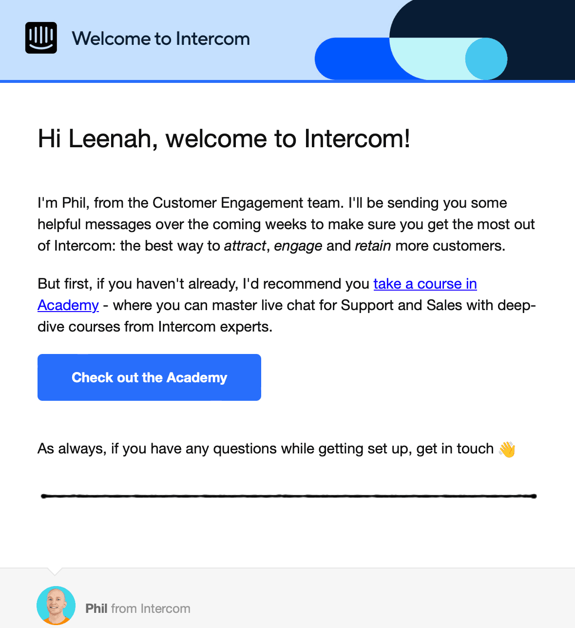 Welcome email from Intercom. ‍