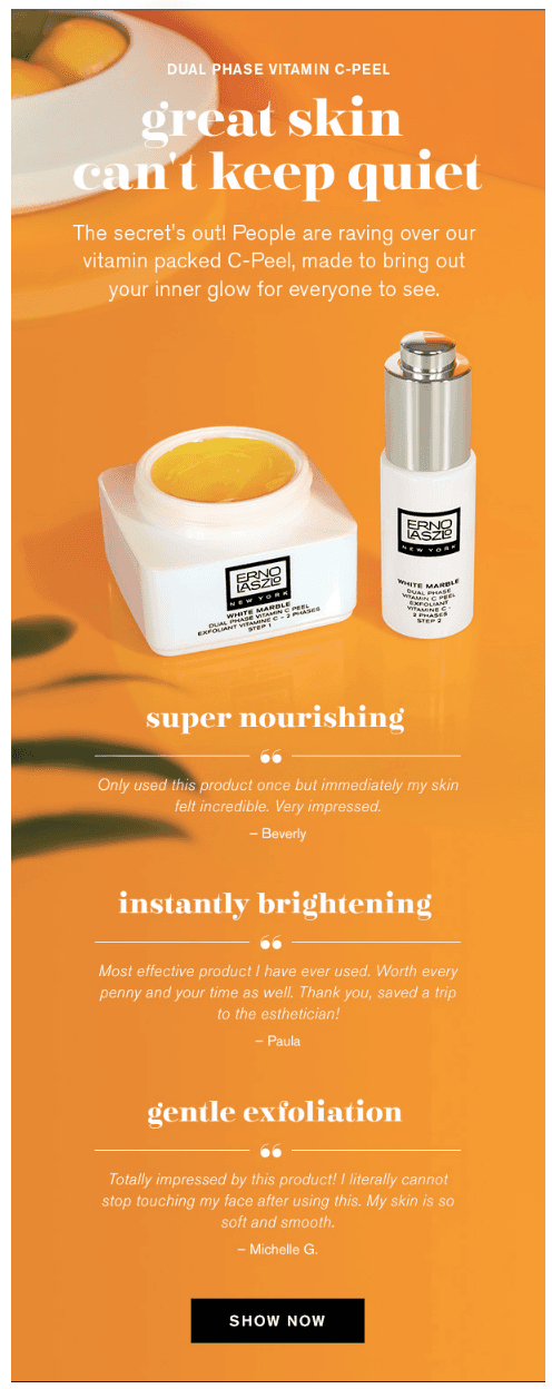 Newsletter example from Erno Laszlo