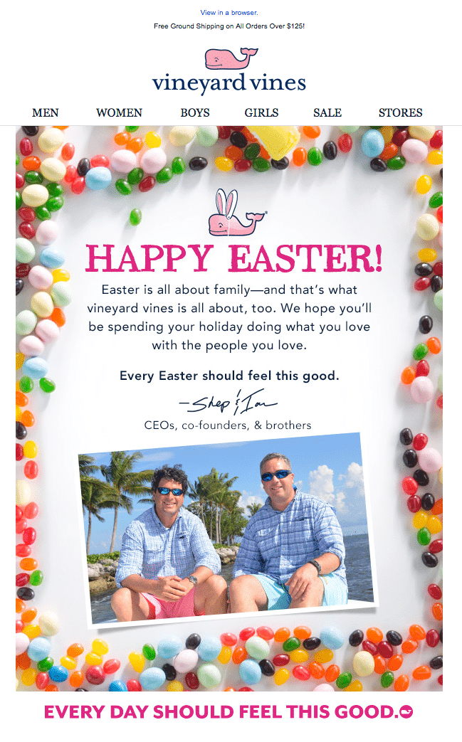 Easter email example from Vineyard Vines