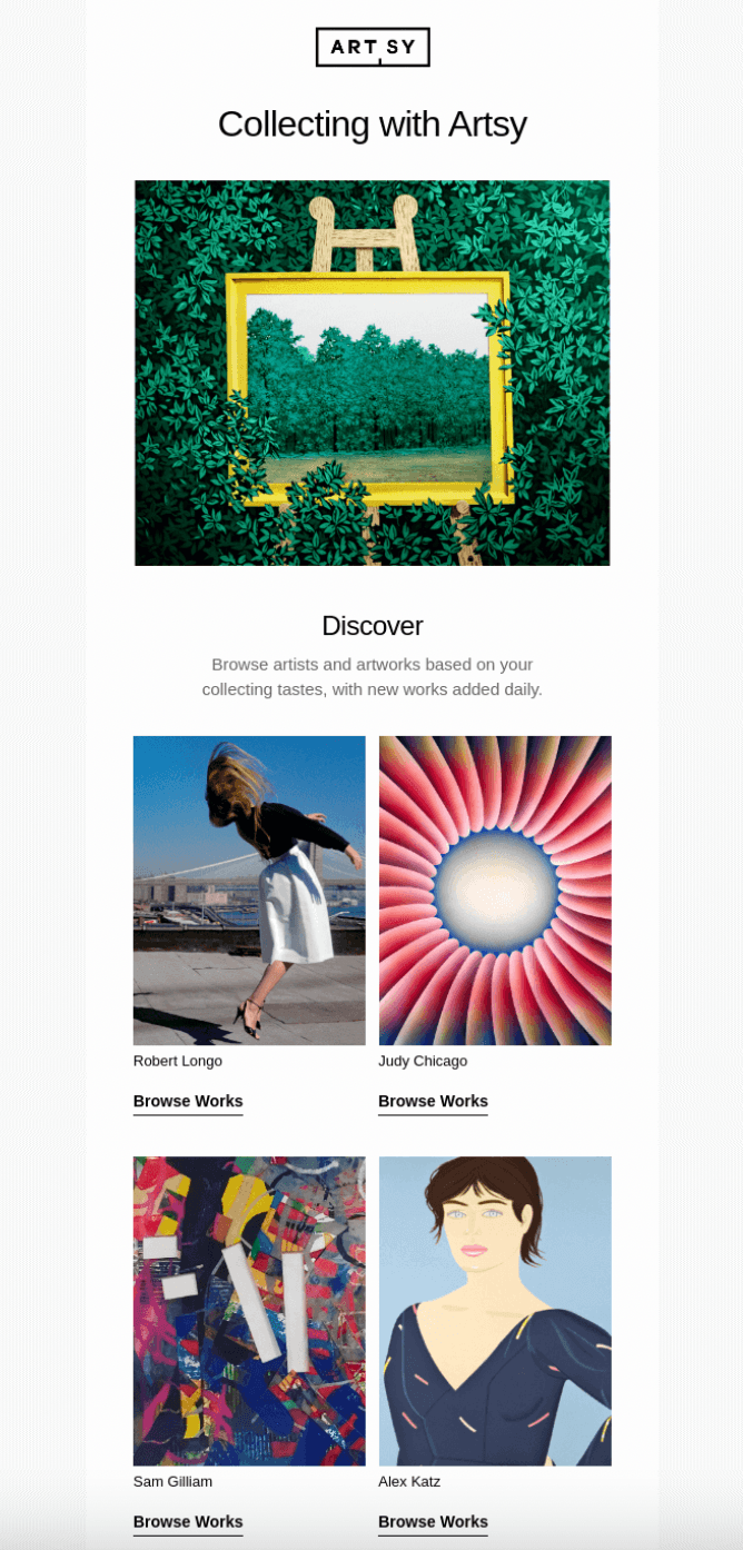 Effective email example from Artsy