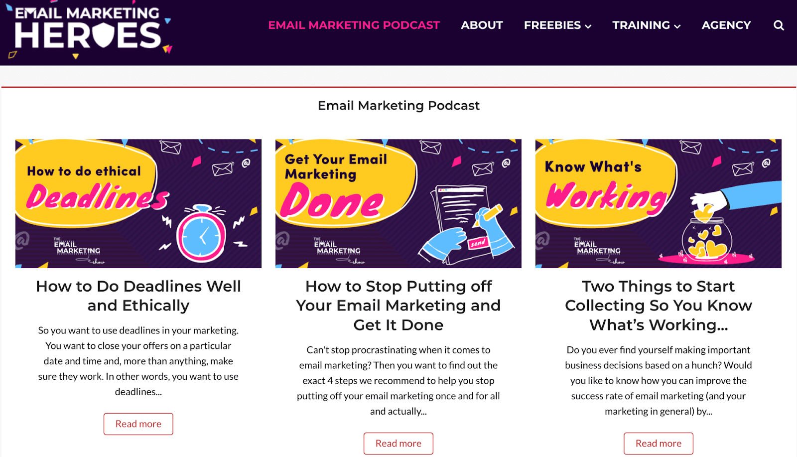 Homepage of the podcast, Email Marketing Show