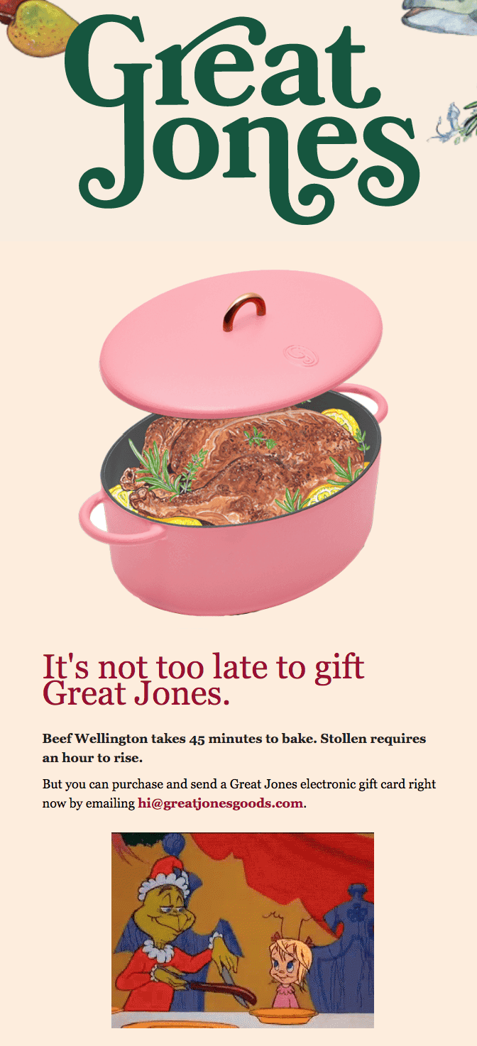 Example of retro-themed email from Great Jones. 