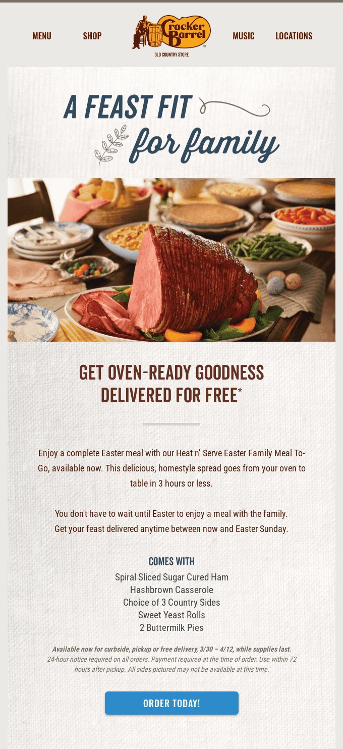 Easter email example from Cracker Barrel‍