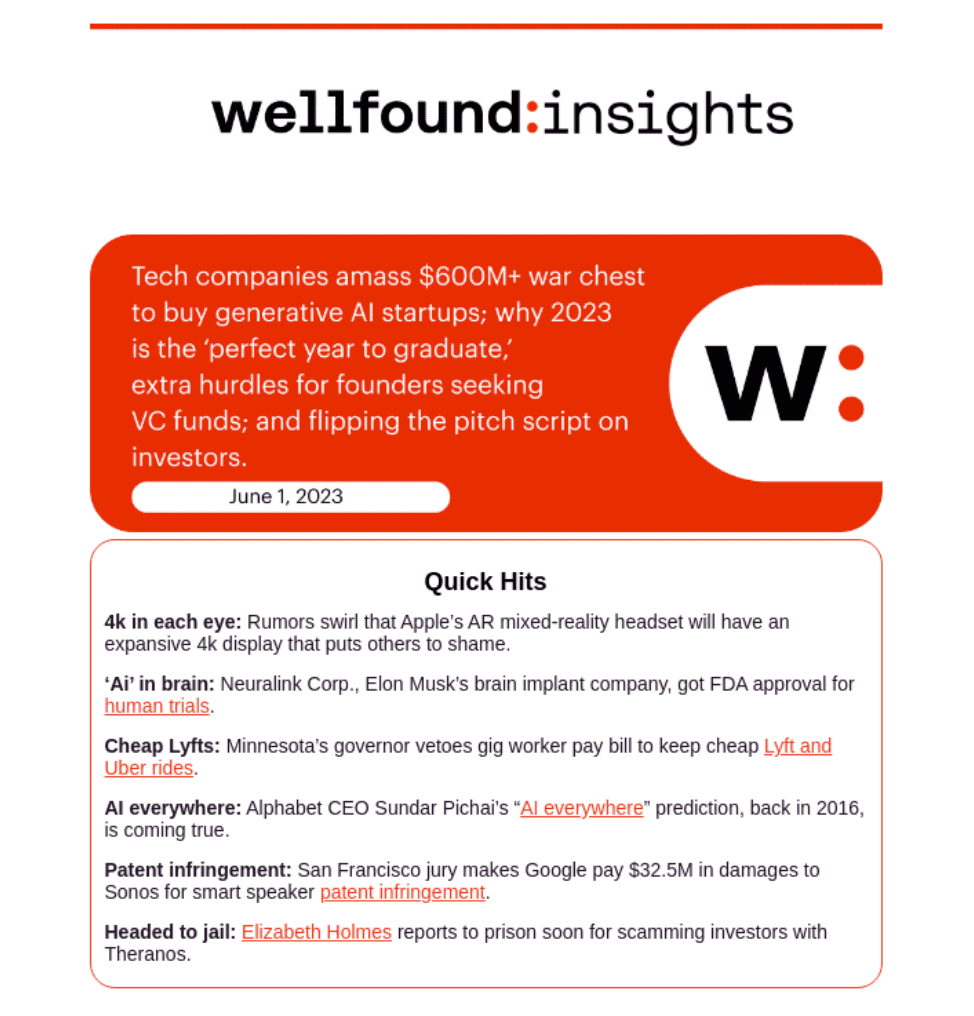 Newsletter email example from Wellfound