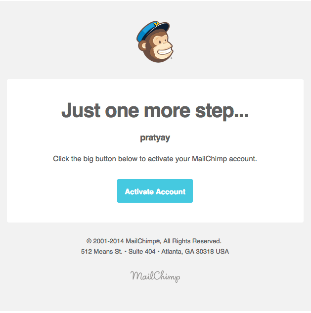 Activation email example from Mailchimp. 