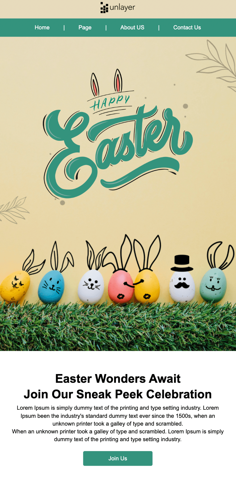 Easter email template from Unlayer.