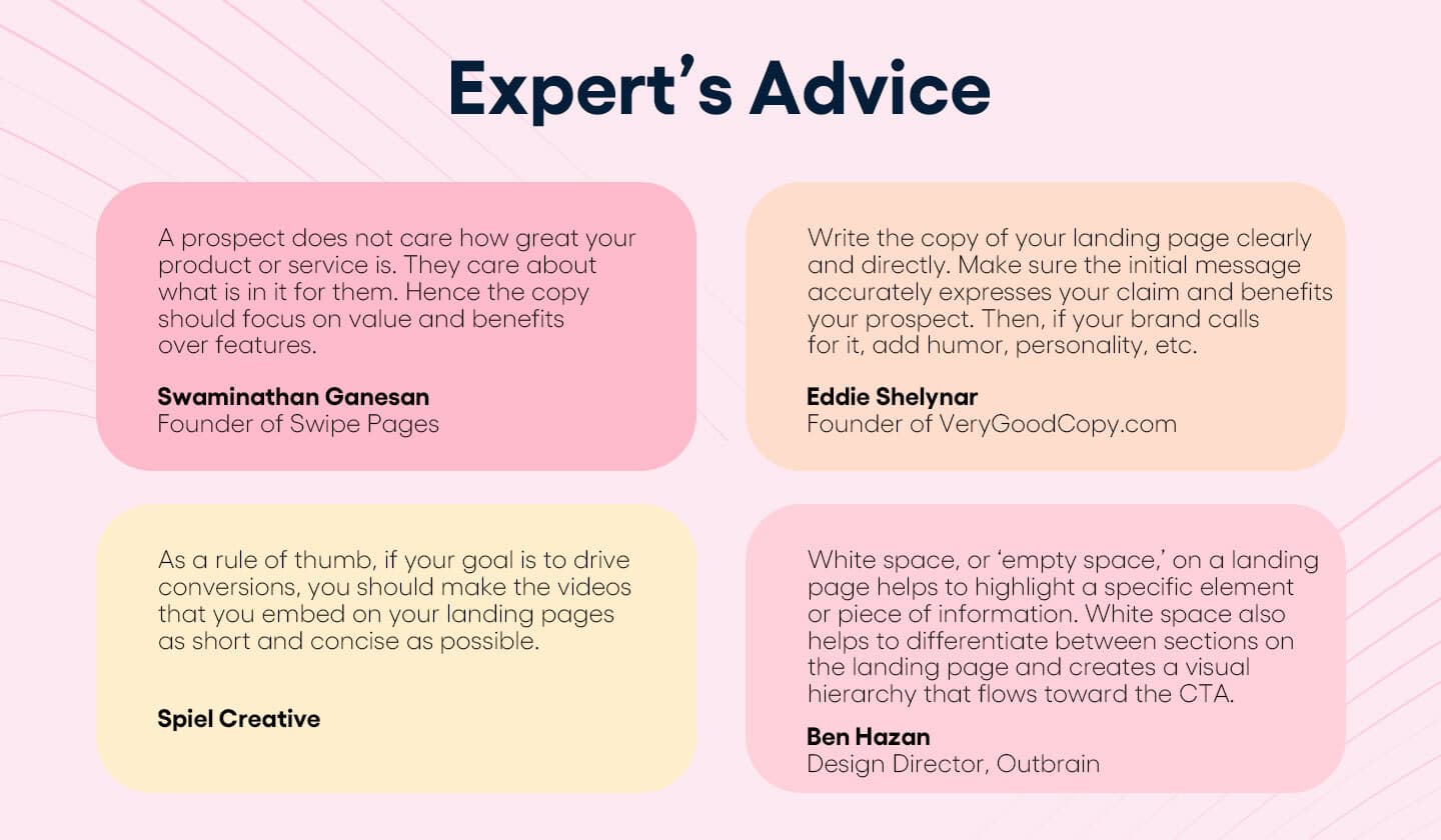 Advice from experts about designing landing pages. 