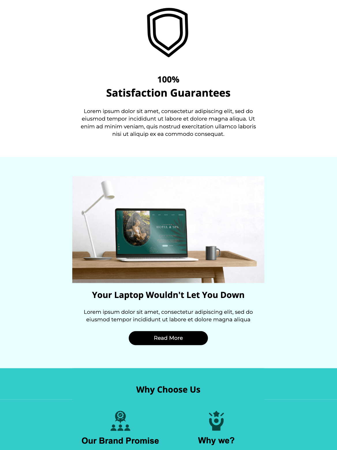 Email template example from Unlayer for customer satisfaction guarantee. 