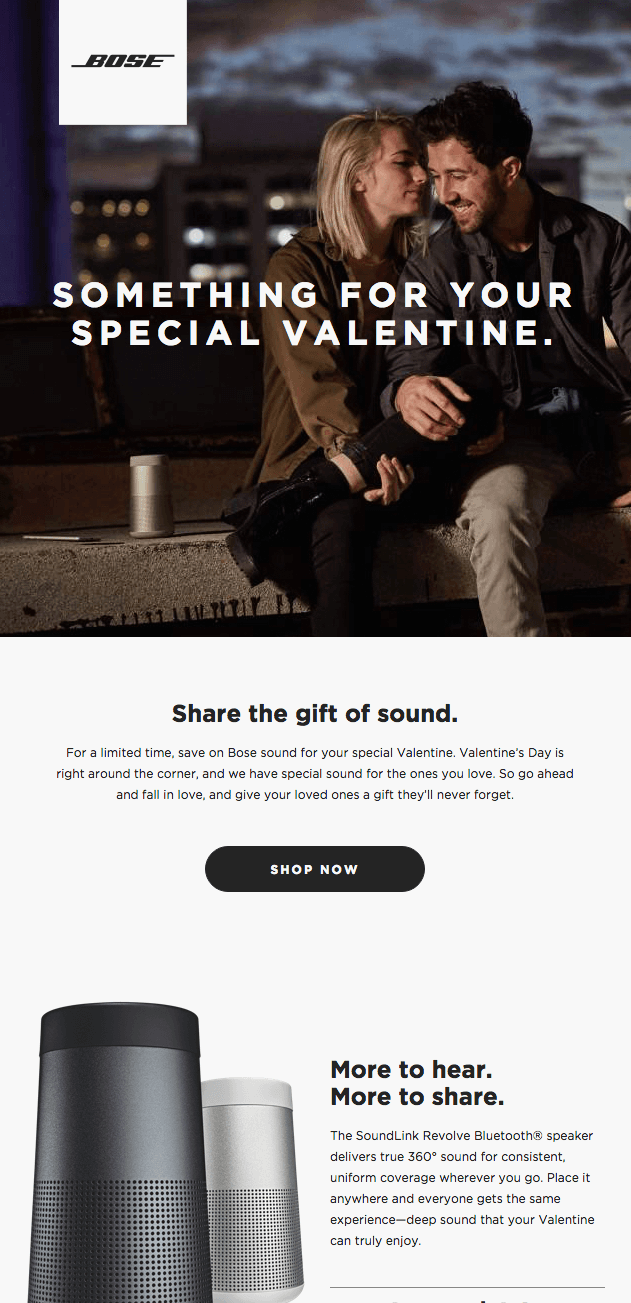 Valentine’s Day email example from Bose