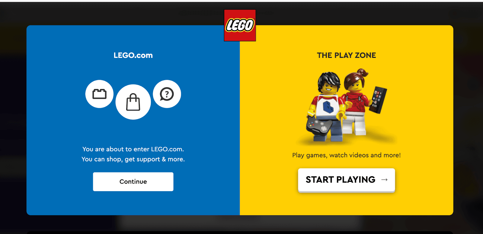 Navigational pop-up from LEGO. ‍