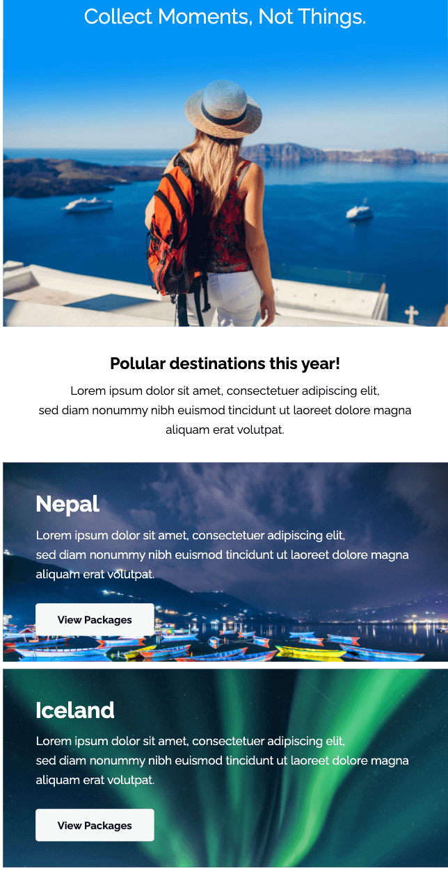 Newsletter email template for travel email marketing