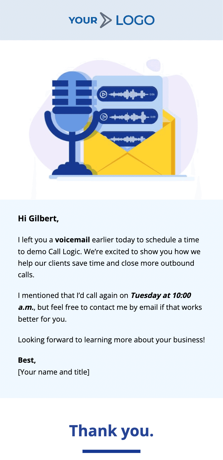 Follow-up email template from Unlayer