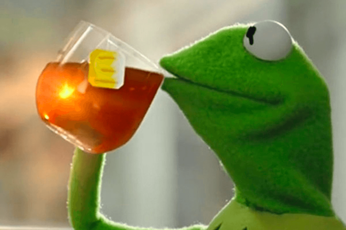 Frog sips tea while passing a sarcastic comment. 