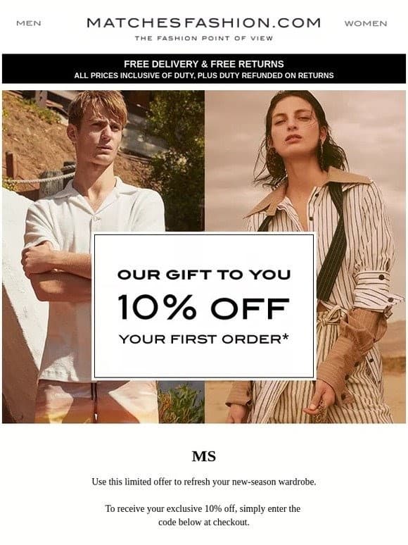 Promotional fashion email from MATCHESFASHION