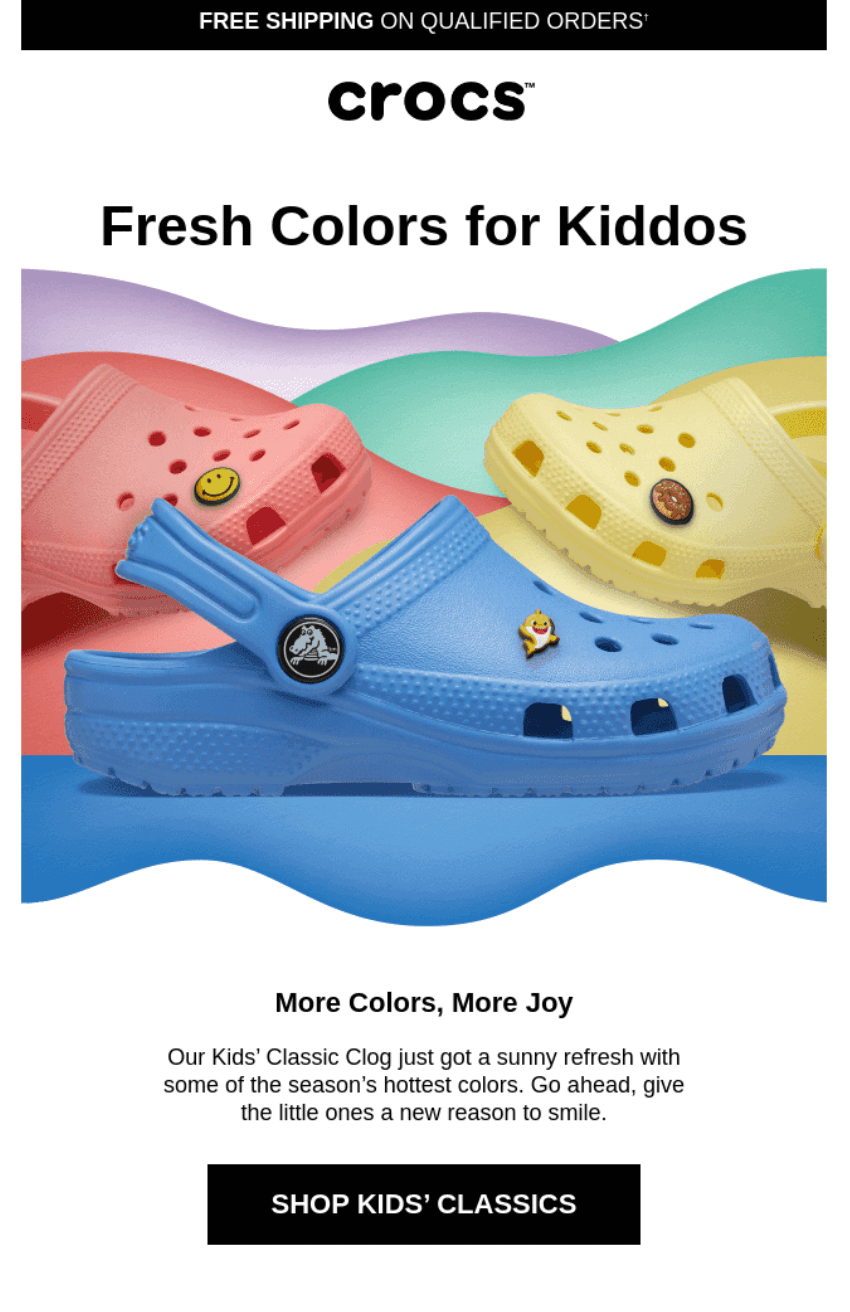 Product launch email example by Crocs