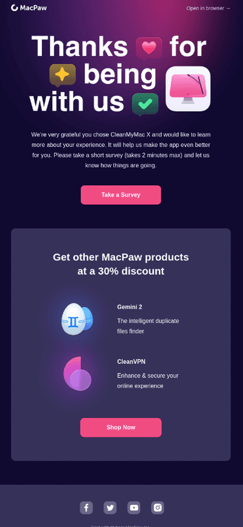 Thank you email example from MacPaw