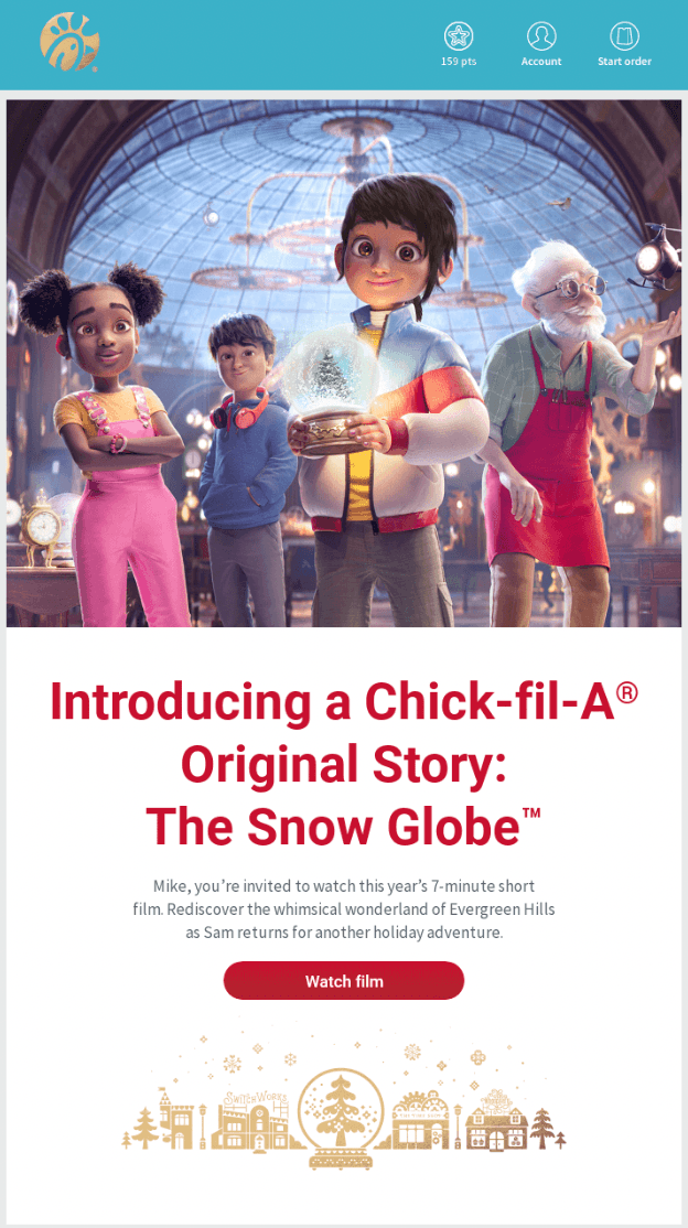 3D illustration email example from Chick-fil-A.