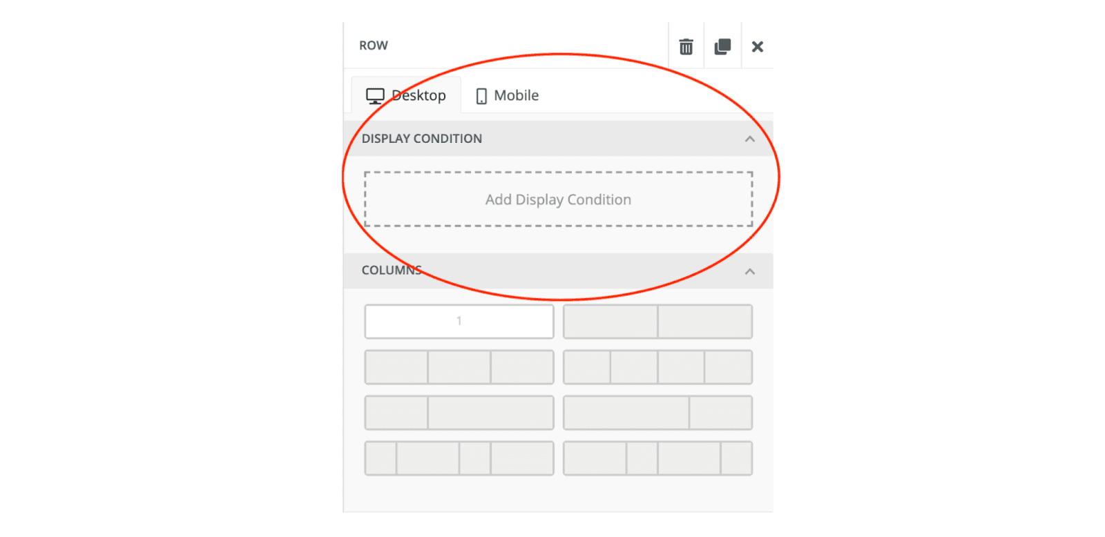 Image of Unlayer’s editor to set display conditions.