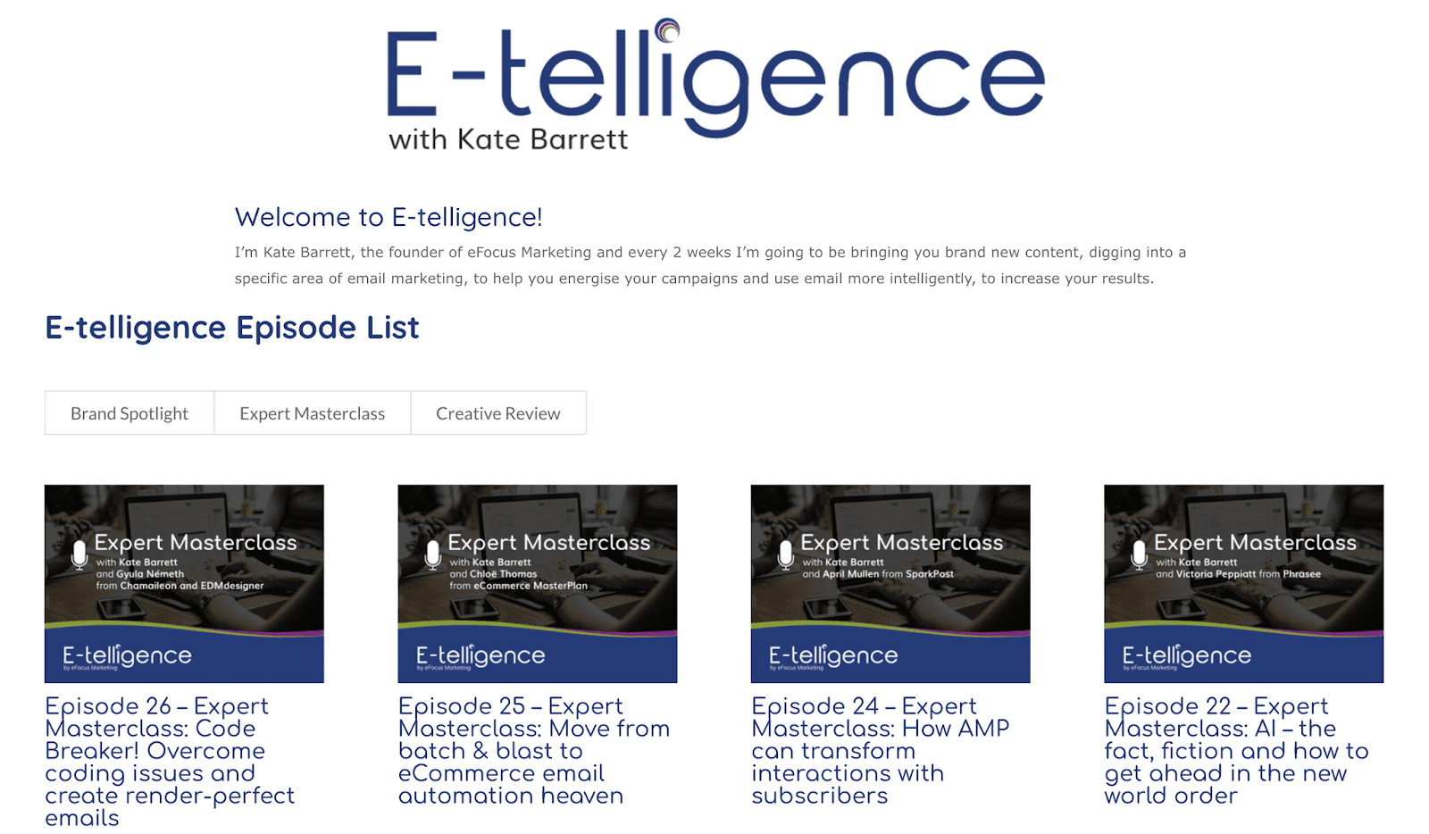 Homepage of the podcast, E-telligence