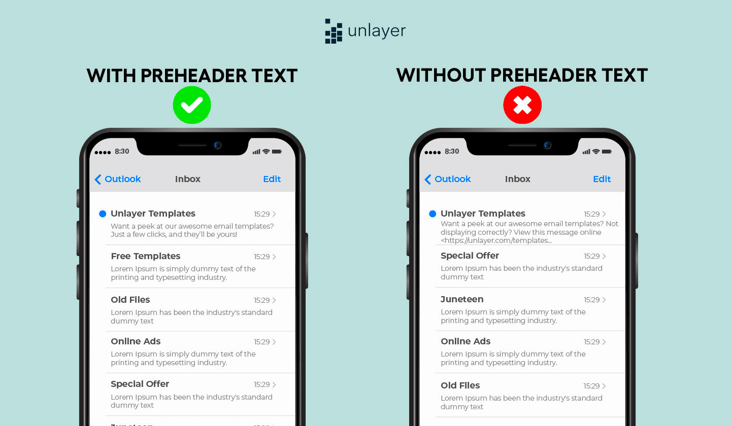 Subject line with and without preheader text.