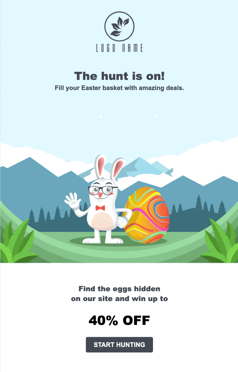 Egg hunt Easter email template from Unlayer