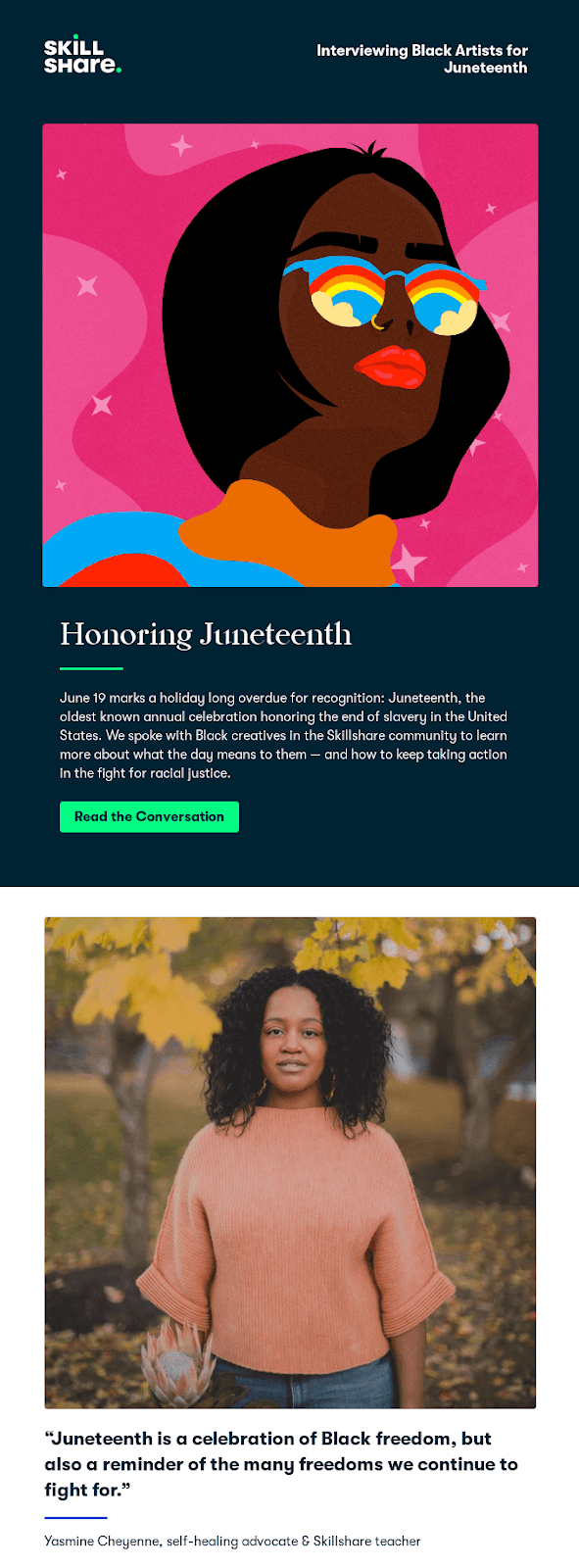 Juneteenth email example from Skillshare