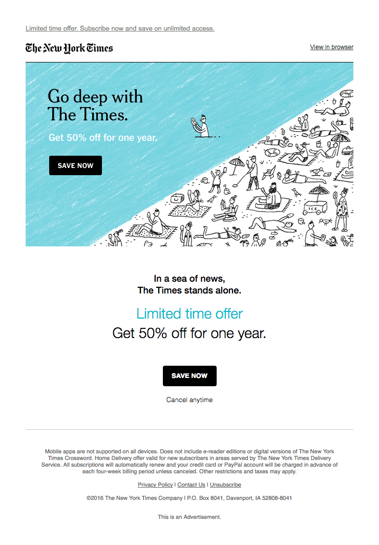 Minimalist email example from The New York Times