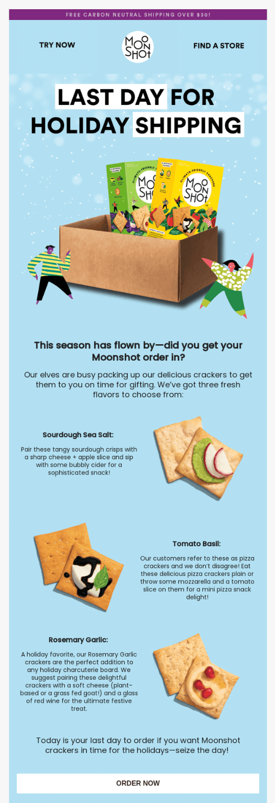 Holiday email example from Moonshot.