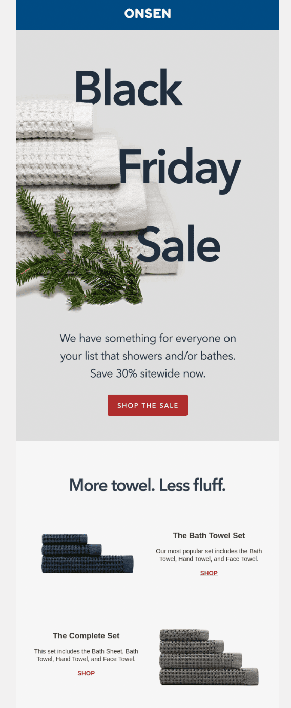 Black Friday email example from Onsen.