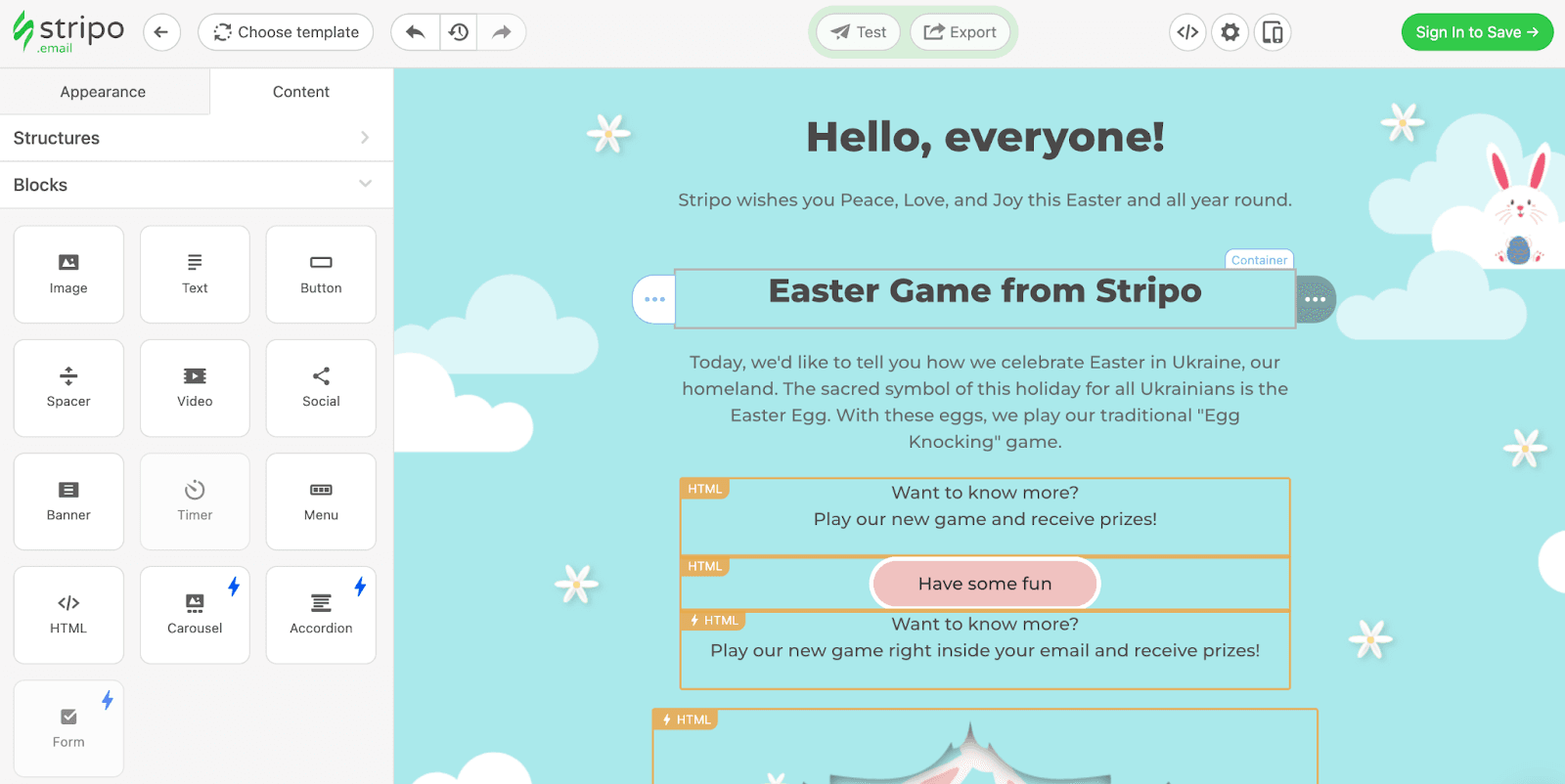 Stripo as an example of an embeddable email editor. ‍