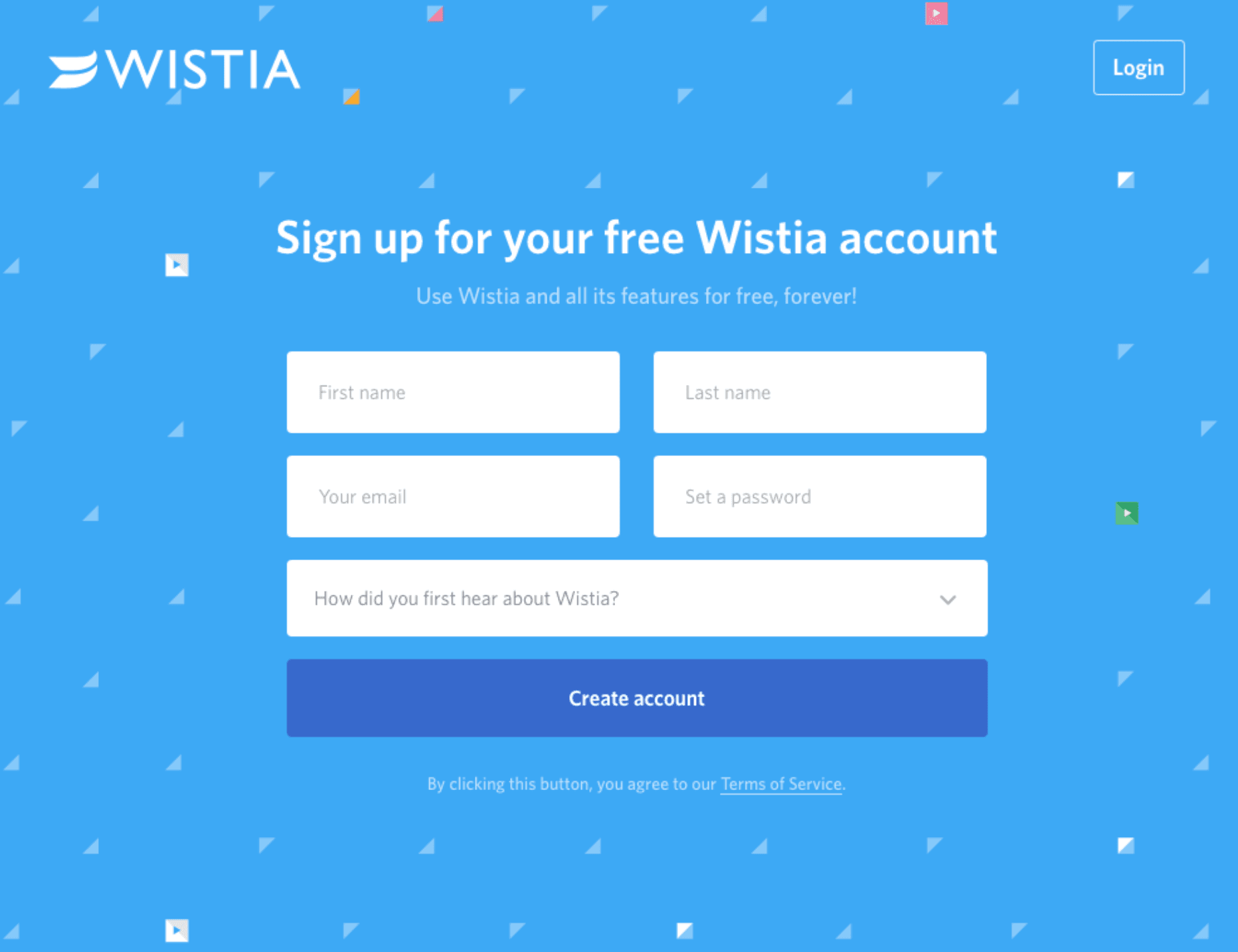 Landing page form example from Wistia.