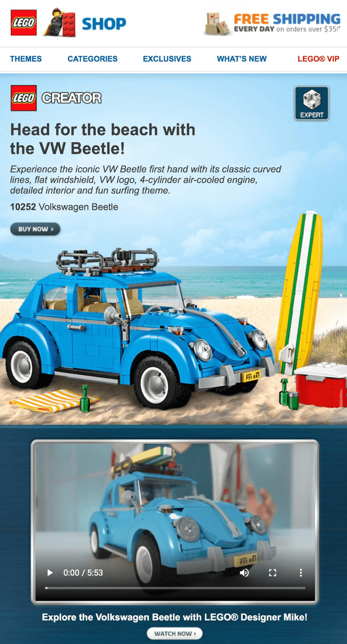 An email from LEGO that has video embedded in it using HTML 5.