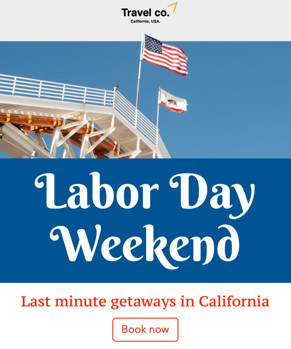 Labor Day email example from Travel Co. 