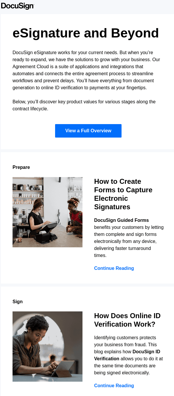 Newsletter design examples from DocuSign