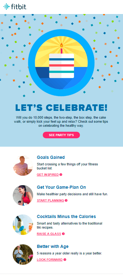 Birthday email example from Fitbit