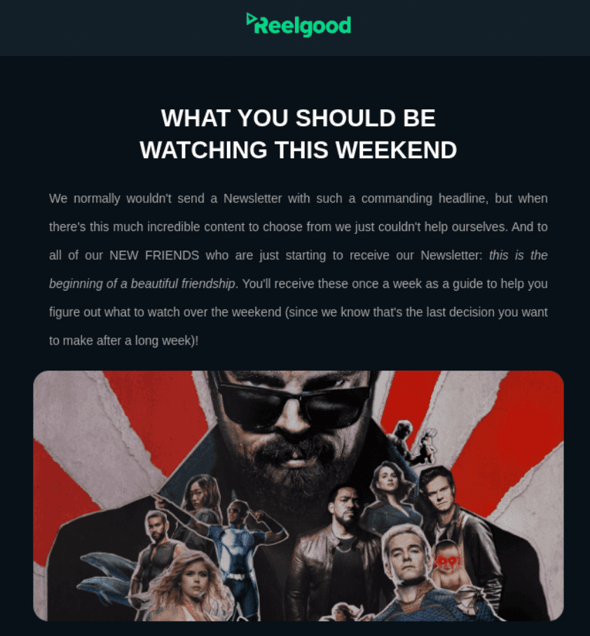 Newsletter email example from Reelgood.