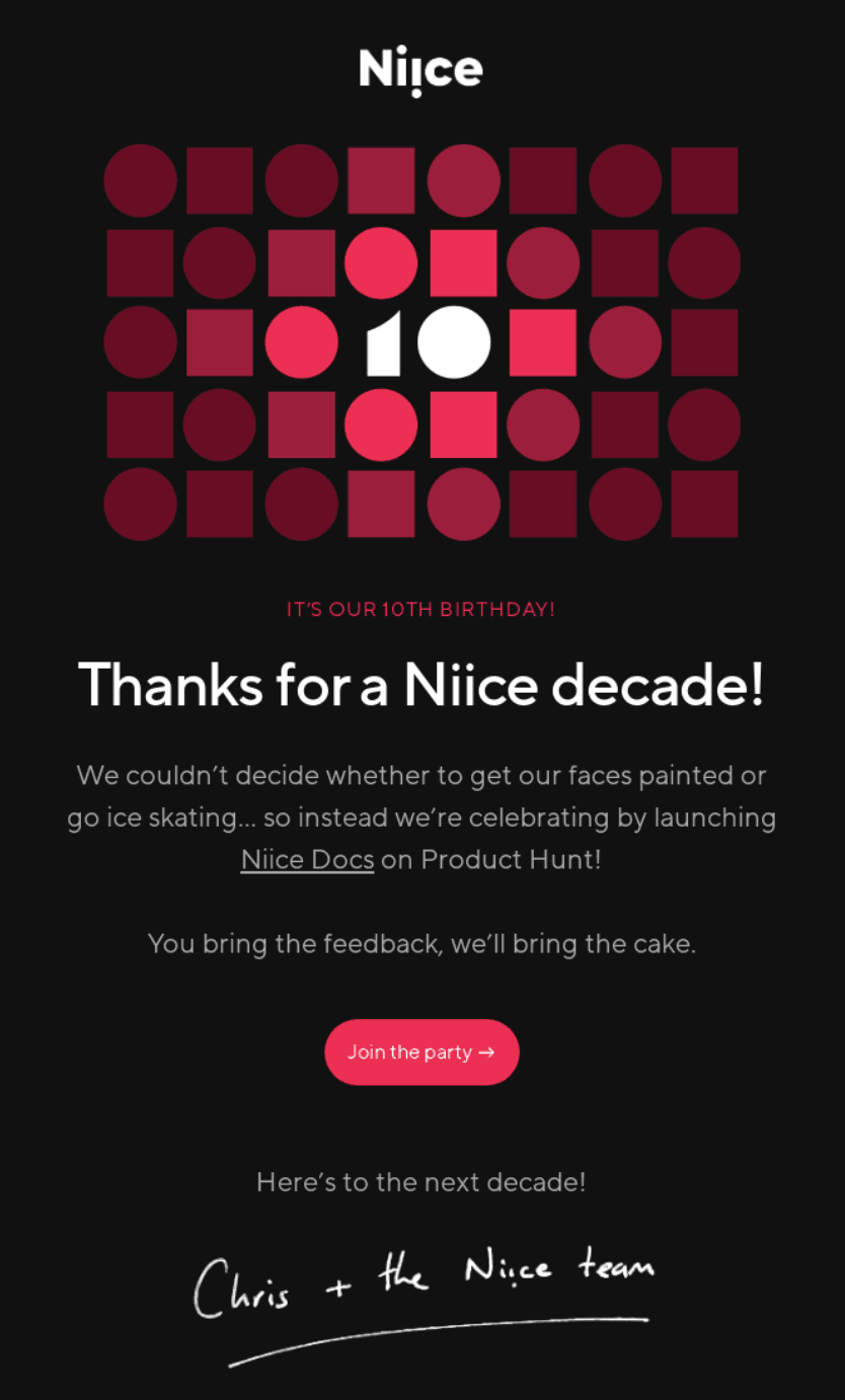 Thank you email example by Niice‍