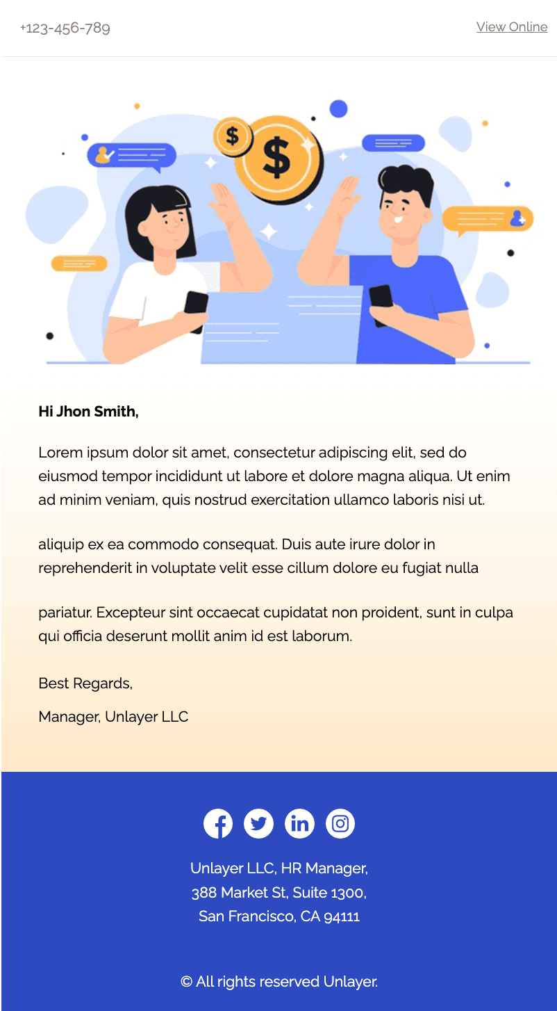 Job hunting email template from Unlayer