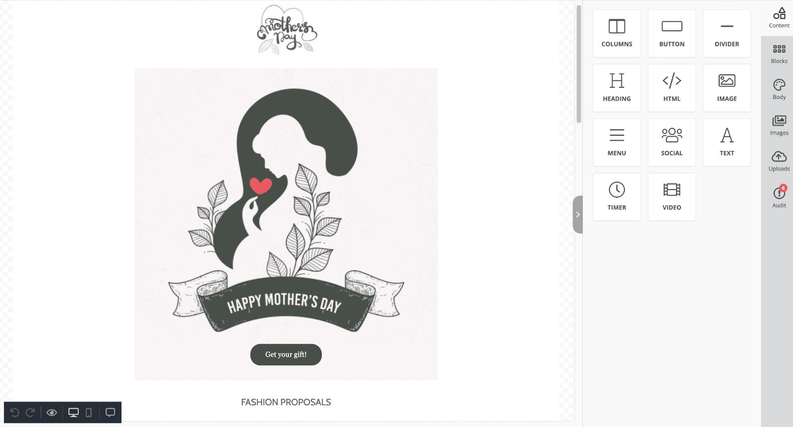  Designing Mother’s Day emails with Unlayer