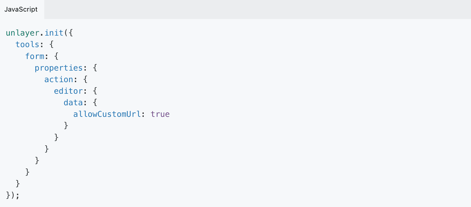 JavaScript code for adding custom URL for form submission.